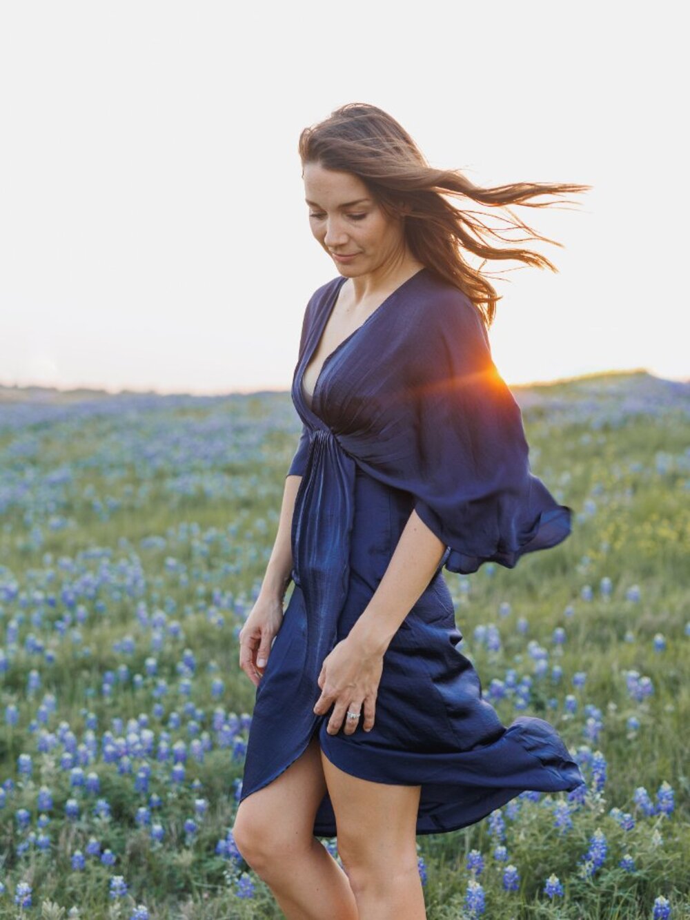 By The Sea Navy V‑Neck Flutter Sleeve Dress – Size S